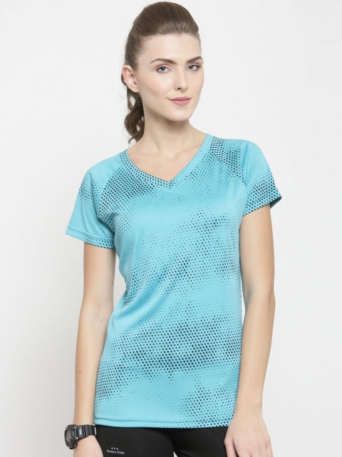 

Boston Club Women Turquoise Blue Printed V-Neck T-shirt