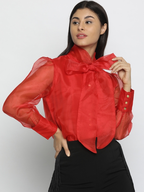 

ISU Women Red Solid Shirt Style Top