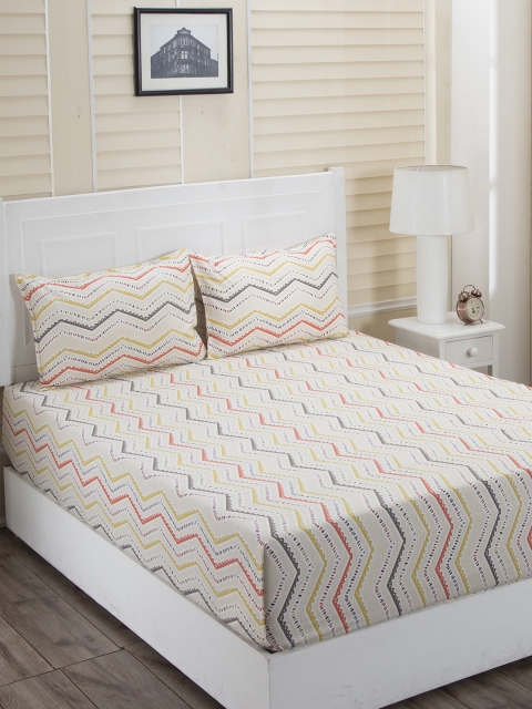 

In-House by maspar Multicoloured Abstract 144 TC Cotton 1 Queen Bedsheet with 2 Pillow Covers, Multi