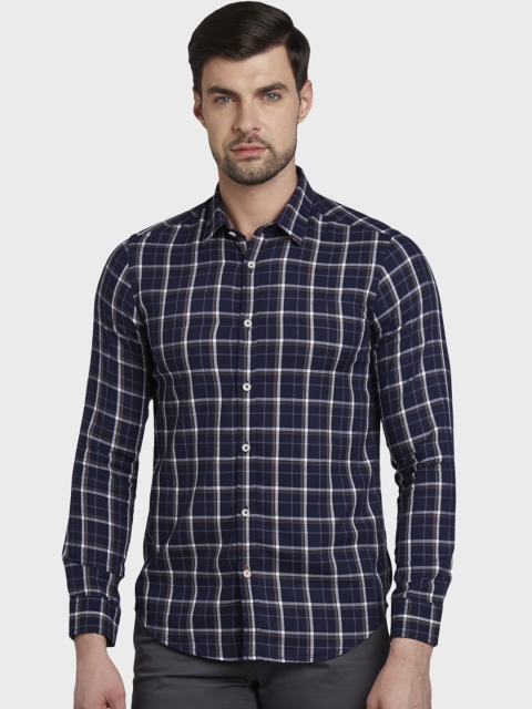 

ColorPlus Men Blue & White Slim Fit Checked Casual Shirt