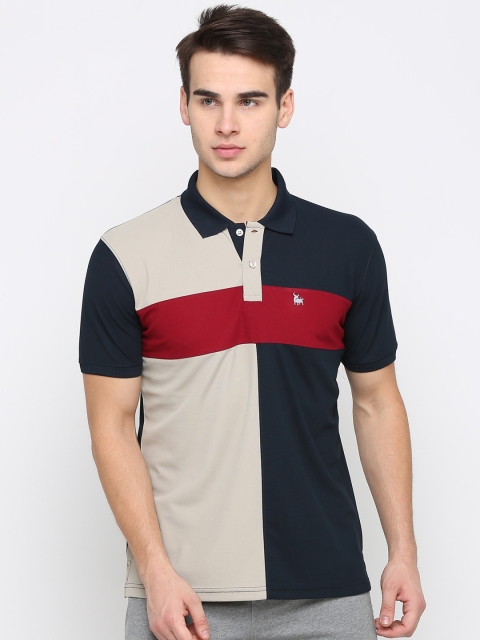 

BULLMER Men Navy Blue & Beige Colourblocked Polo Collar T-shirt