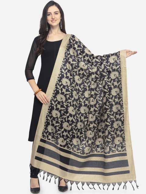 Satrani Women Black & Beige Printed Dupatta