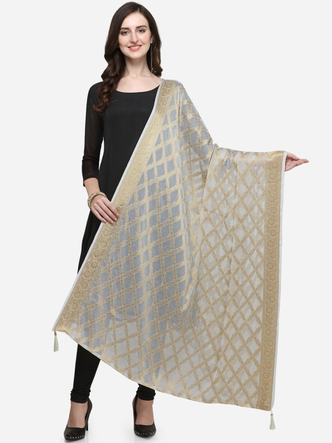 

Satrani Off-White Banarasi Jacquard Woven Design Dupatta