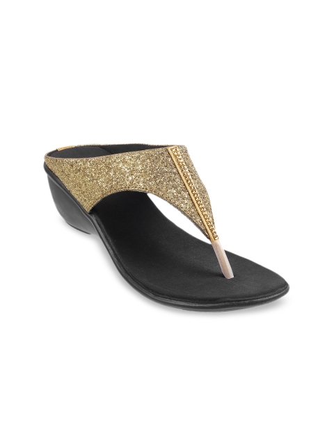 

WALKWAY by Metro Women Antique Gold-Toned & Black Textured Heels
