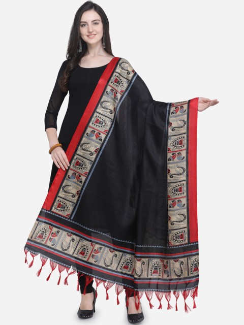 

Satrani Black & Beige Solid Bhagalpuri Silk Dupatta