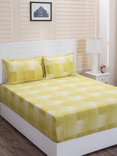 

MASPAR Green Abstract 144 TC Cotton 1 Queen Bedsheet with 2 Pillow Covers