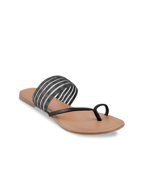 

WALKWAY Women Black Woven Design One Toe Flats
