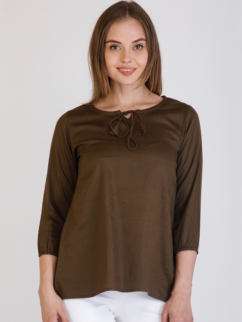 

Cottinfab Women Brown Solid Regular Top