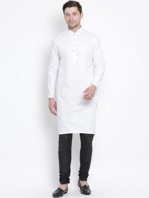 

VASTRAMAY Men White Solid Made to Measure Kurta with Churidar