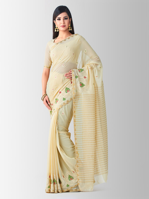 

MIMOSA Beige Poly Chiffon Woven Design Banarasi Saree