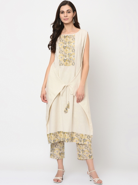 

ZIYAA Women Cream-Coloured Printed Kurta with Trousers