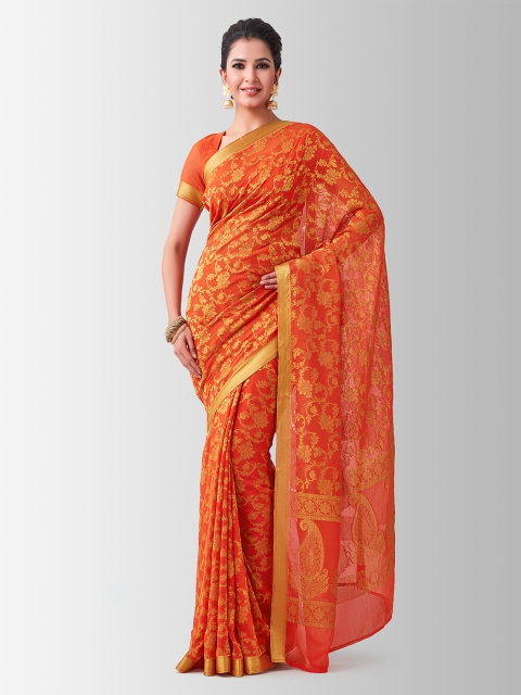 

MIMOSA Orange Poly Chiffon Woven Design Kanjeevaram Saree