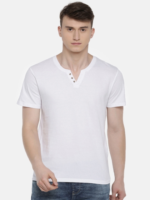 

Celio Men White Solid Henley Neck Pure Cotton T-shirt