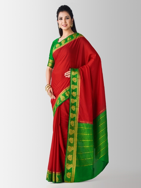 

MIMOSA Rust & Green Poly Crepe Woven Design Mysore Silk Saree