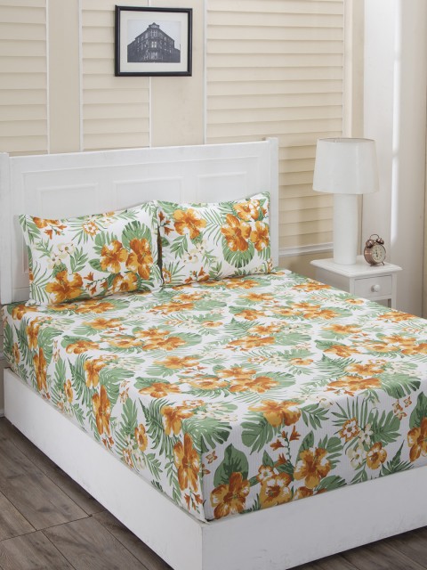 

MASPAR Yellow Abstract 144 TC Cotton 1 Queen Bedsheet with 2 Pillow Covers