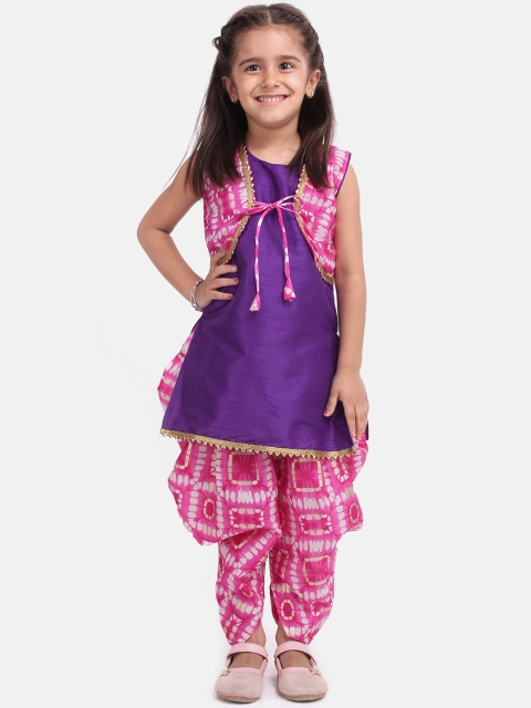 

BownBee Girls Purple & Pink Solid Layered Kurta with Dhoti Pants
