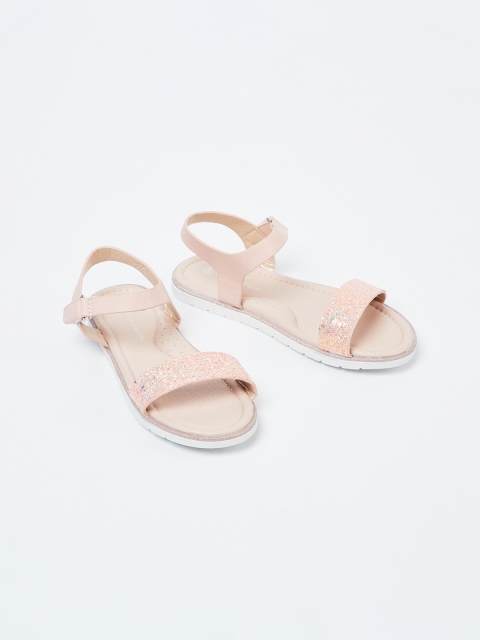 Fame Forever by Lifestyle Girls Pink Textured Open Toe Flats