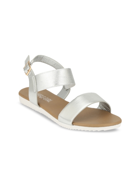 

Truffle Collection Women Silver-Toned Solid Open Toe Flats