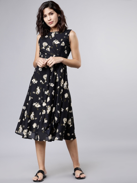 

Tokyo Talkies Women Black & Beige Printed Wrap Dress