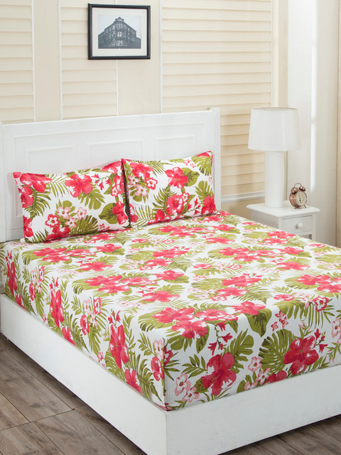 

MASPAR Red & Green Abstract 144 TC Cotton 1 Queen Bedsheet with 2 Pillow Covers