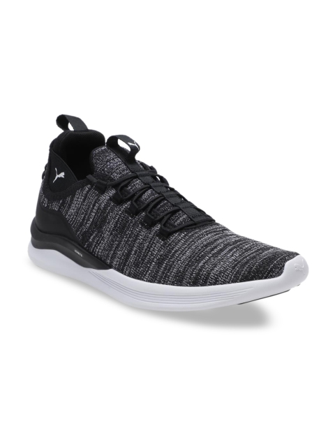 Puma Men Black & Charcoal Grey Ignite Flash Daunt evoKnit Mesh Running Shoes