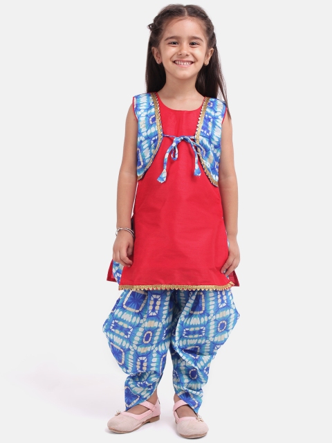 

BownBee Girls Red & Blue Solid Layered Kurta with Dhoti Pants