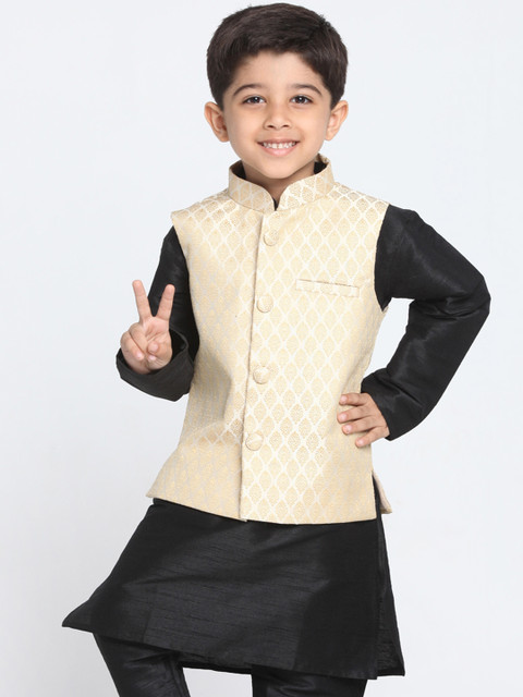 

VASTRAMAY Boys Cream-Coloured Woven Design Nehru Jacket