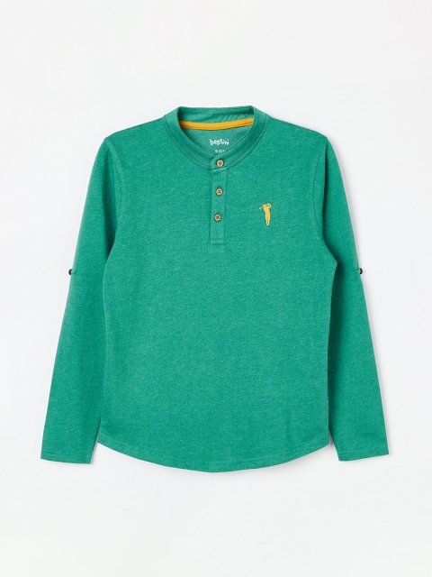 

Bossini Boys Green Solid Henley Neck T-shirt