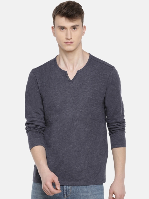 Celio Men Navy Blue Solid Henley Neck Sustainable T-shirt