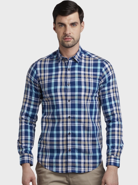 

ColorPlus Men Blue & White Slim Fit Checked Casual Shirt