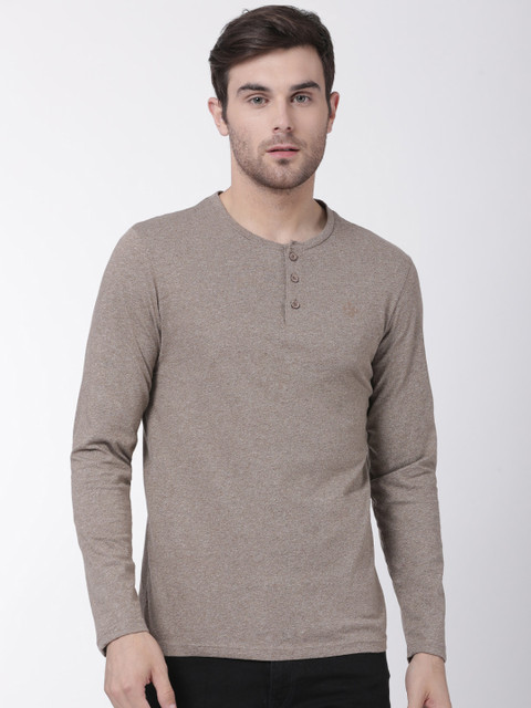 

T-Tog Men Brown Self Design Henley Neck T-shirt