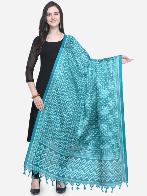 

Satrani Turquoise Blue Printed Dupatta