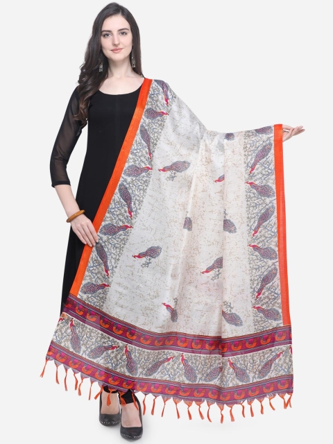 

Satrani Off-White & Grey Printed Bhagalpuri Silk Dupatta