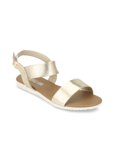 

Truffle Collection Women Muted Gold-Toned Solid Open Toe Flats