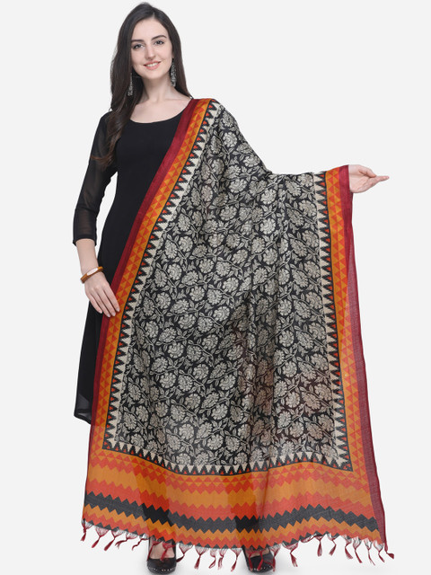 

Satrani Off-White & Mustard Yellow Printed Dupatta