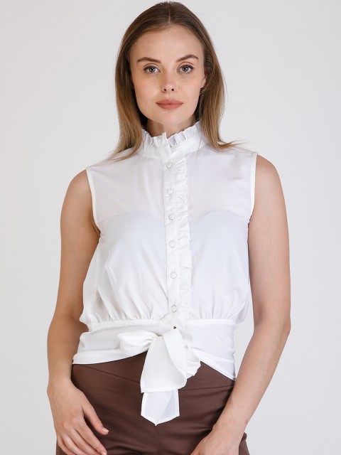 

Cottinfab Women White Solid Shirt Style Top