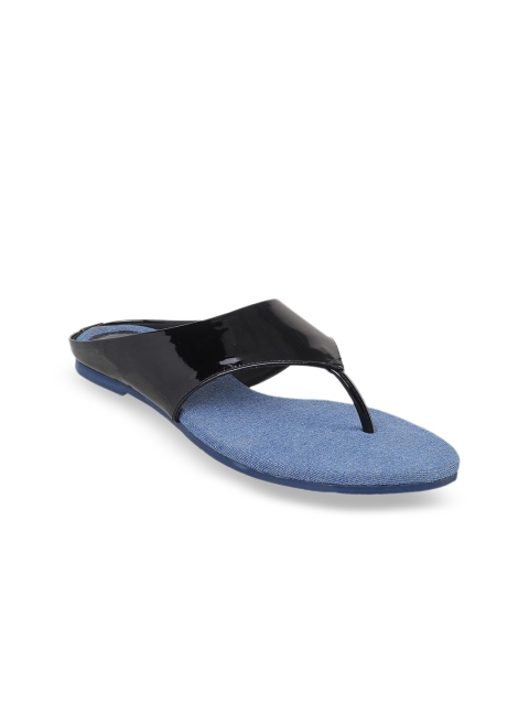 

Mochi Women Black Solid T-Strap Flats