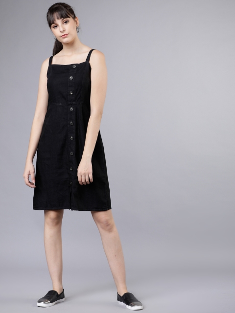

Tokyo Talkies Women Black Solid Denim A-Line Dress