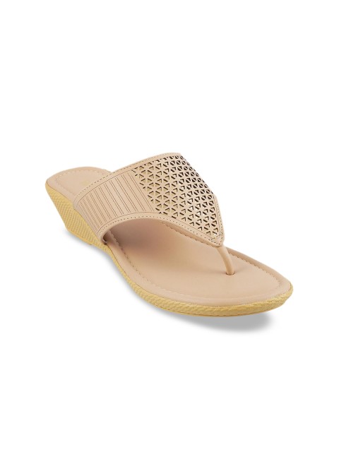 

WALKWAY Women Beige & Gold-Toned Solid Heels