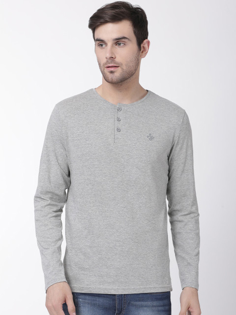 

T-Tog Men Grey Melange Solid Henley Neck T-shirt