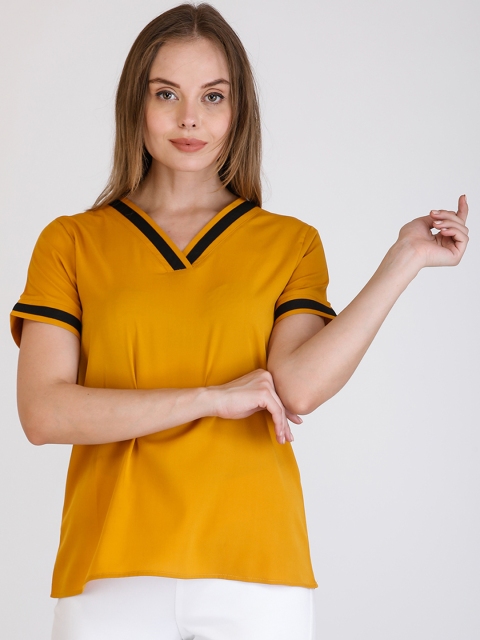 

Cottinfab Women Mustard & Black Solid Top