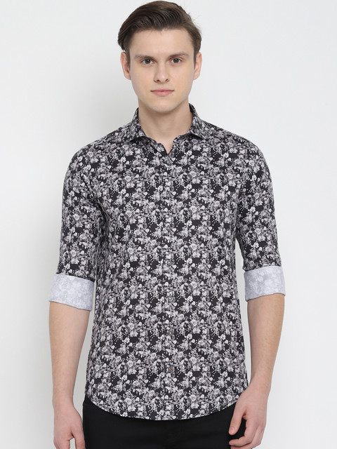 

SIMON CARTER LONDON Men Black & Grey Slim Fit Printed Casual Shirt