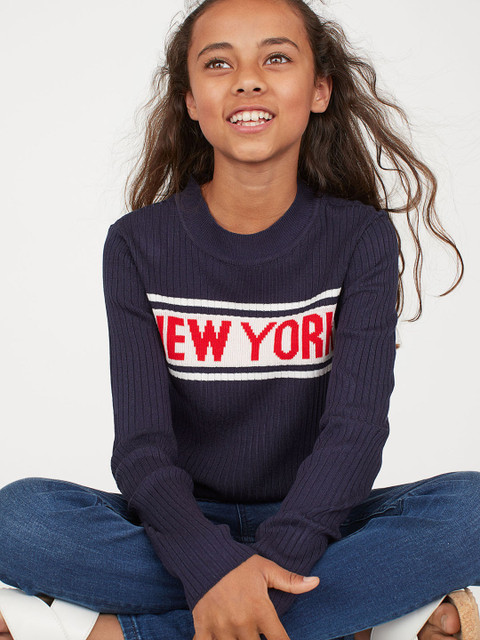

H&M Girl Navy Blue Printed Short Jumper