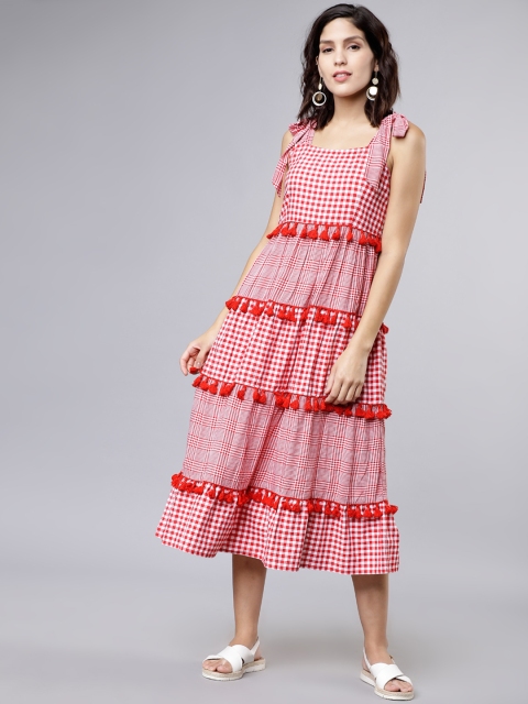 

Tokyo Talkies Women Red & White A-Line Dress