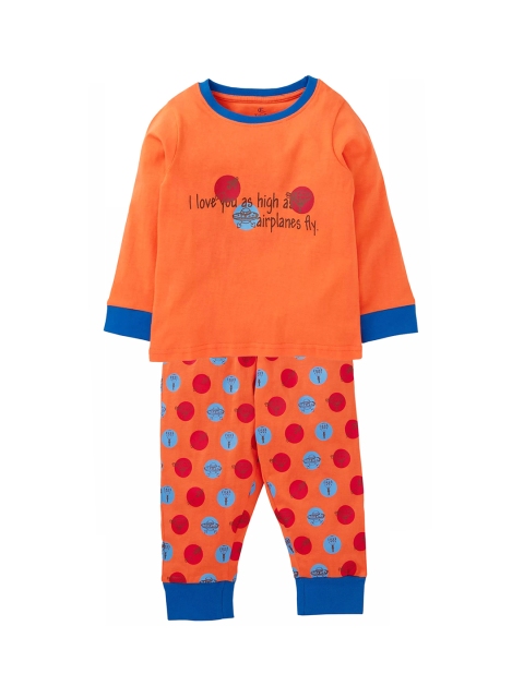 

KiddoPanti Boys Orange & Blue Printed Night suit