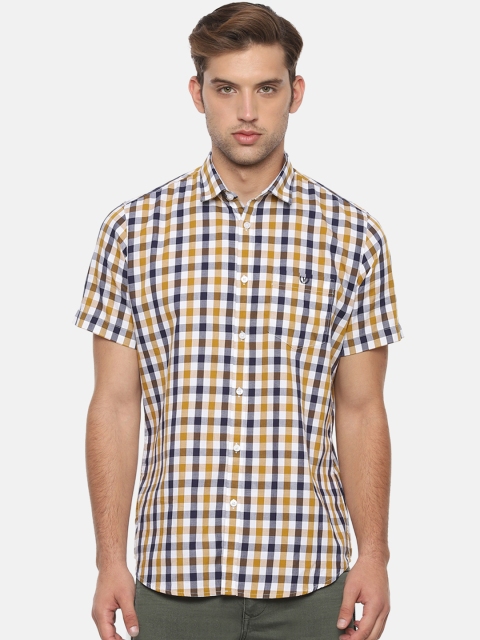 

Van Heusen Sport Men Yellow & Blue Slim Fit Checked Casual Shirt
