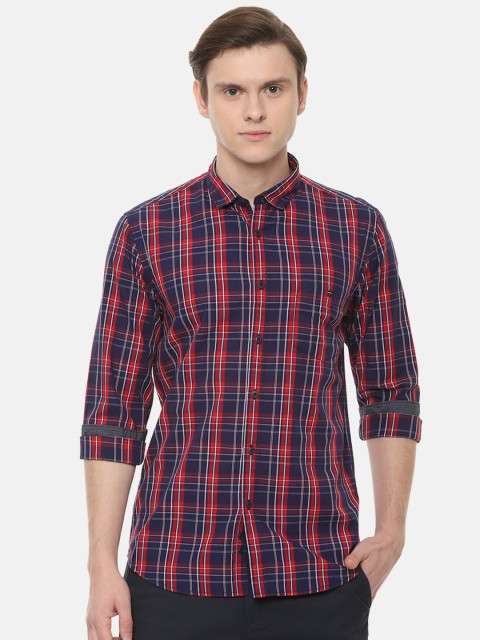 

Louis Philippe Jeans Men Navy Blue & Red Slim Fit Checked Casual Shirt