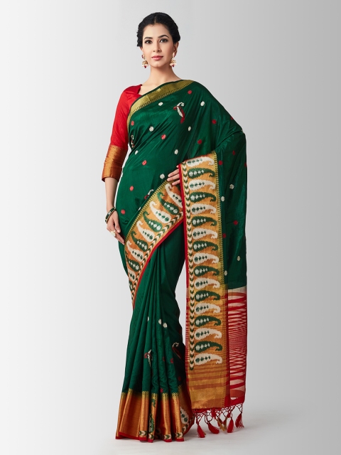 MIMOSA Green Art Silk Woven Design Kanjeevaram Saree