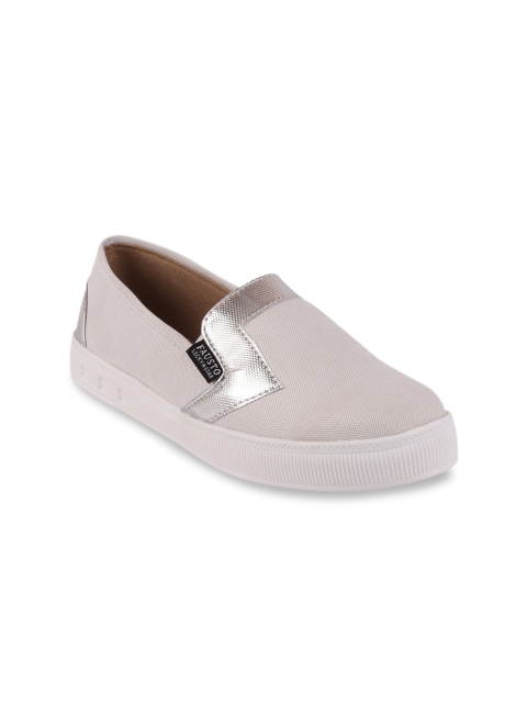 

FAUSTO Women Off-White & Silver-Toned Colourblocked Lightweight Slip-On Sneakers