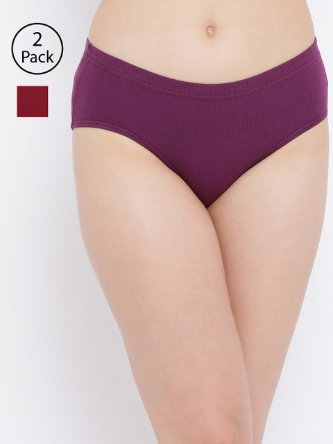 

Clovia Women Pack Of 2 Cotton Hipster Briefs COMPNC703XL, Maroon